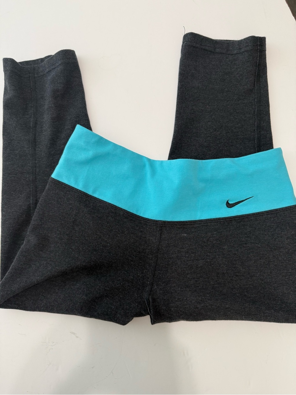 Nike Black Leggings with Bright Aqua Waistband